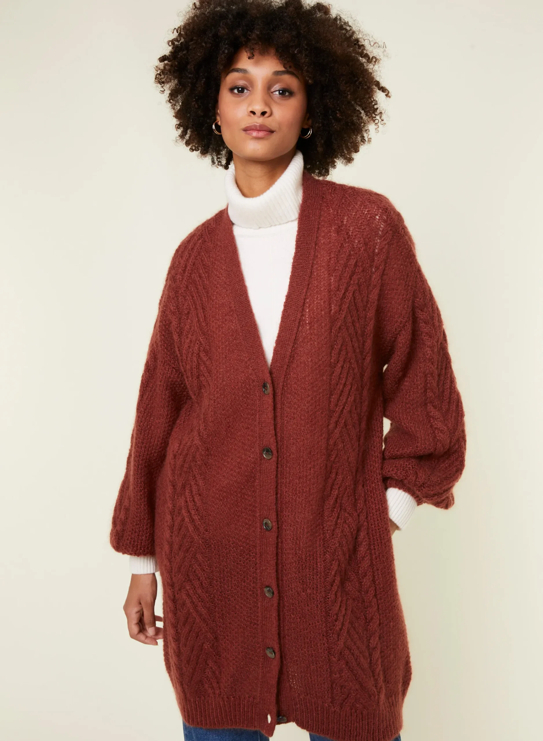 Maison Montagut Manteau Boutonne En Mohair Manches Ballon - Galilee>Femme Vestes Et Gilets