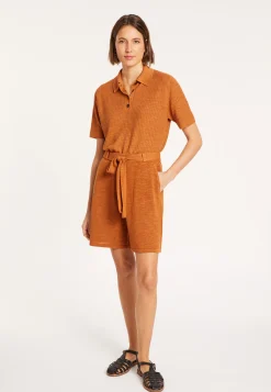 Maison Montagut Polo A Cotes En Lin Flamme - Petunia><noscript><img width=