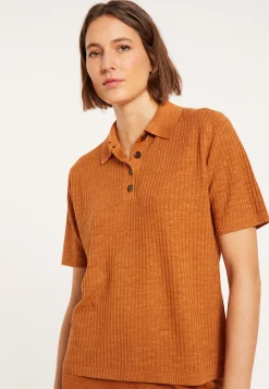 Maison Montagut Polo A Cotes En Lin Flamme - Petunia><noscript><img width=