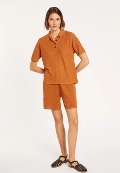 Maison Montagut Polo A Cotes En Lin Flamme - Petunia><noscript><img width=