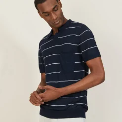 Maison Montagut Polo Bicolore En Lin Flamme - Pierre>Homme Polos