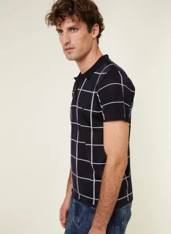Maison Montagut Polo Homme Carreaux Fil Lumiere - Marin><noscript><img width=