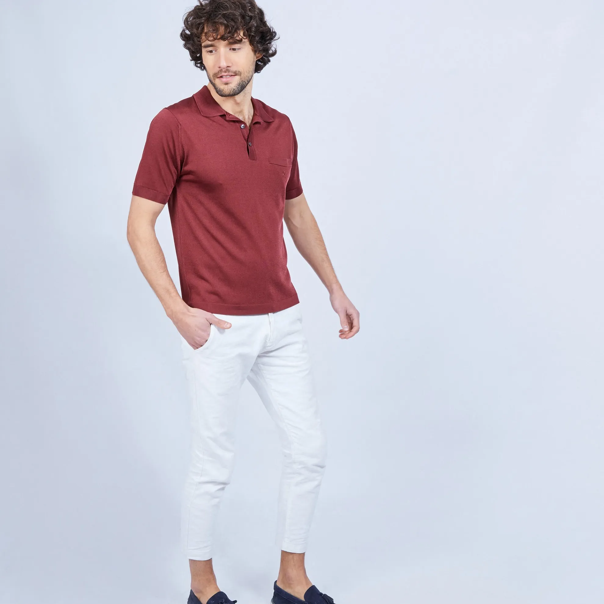 Maison Montagut Polo Manches Courtes En Fil Lumiere - Vadim>Homme Fil Lumiere Pour Lui