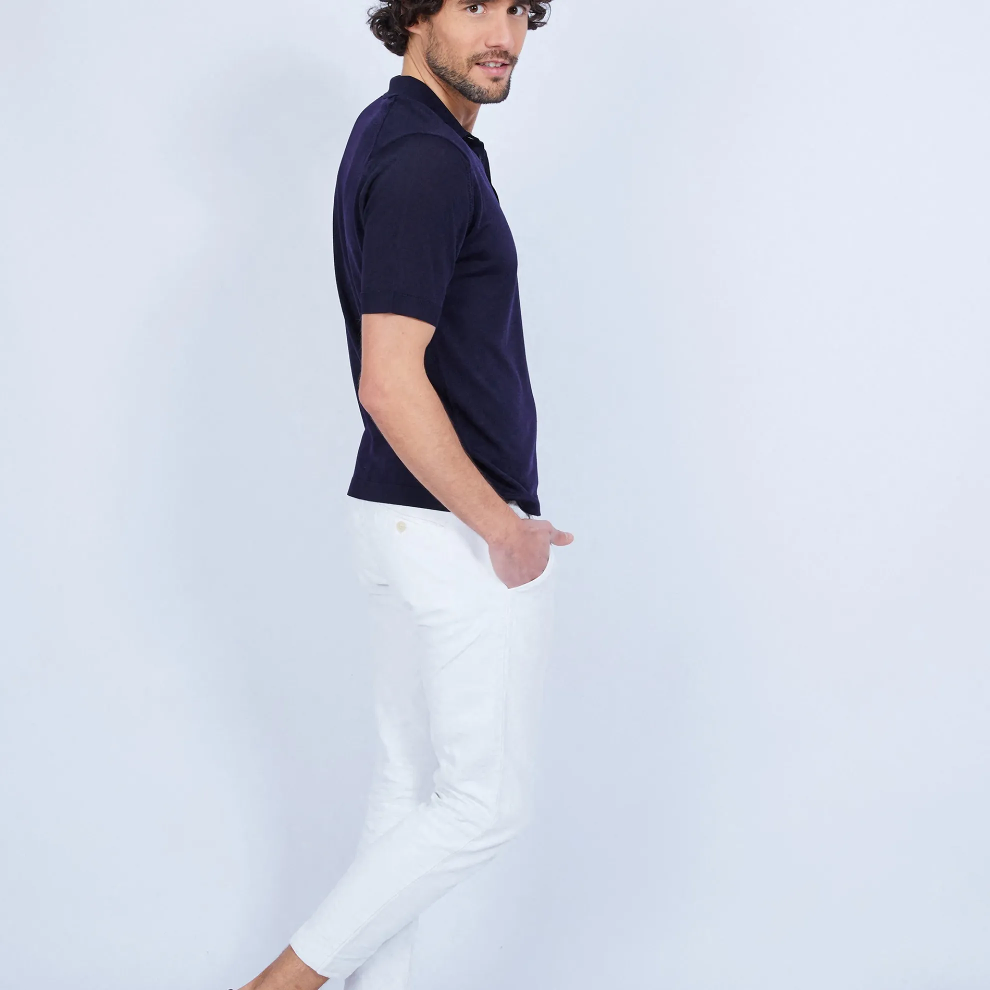 Maison Montagut Polo Manches Courtes En Fil Lumiere - Vadim>Homme Fil Lumiere Pour Lui