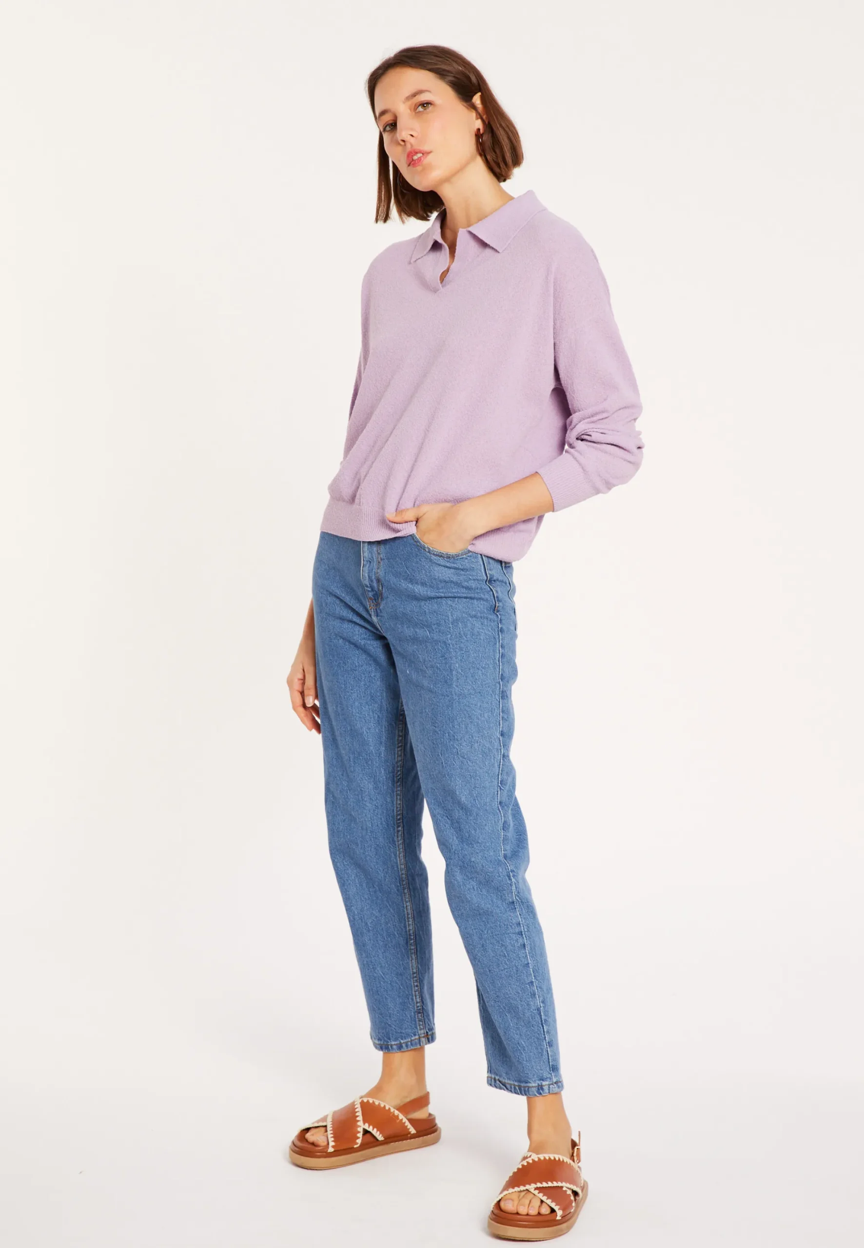 Maison Montagut Polo Manches Longues En Coton Brosse - Melvina>Femme Pulls