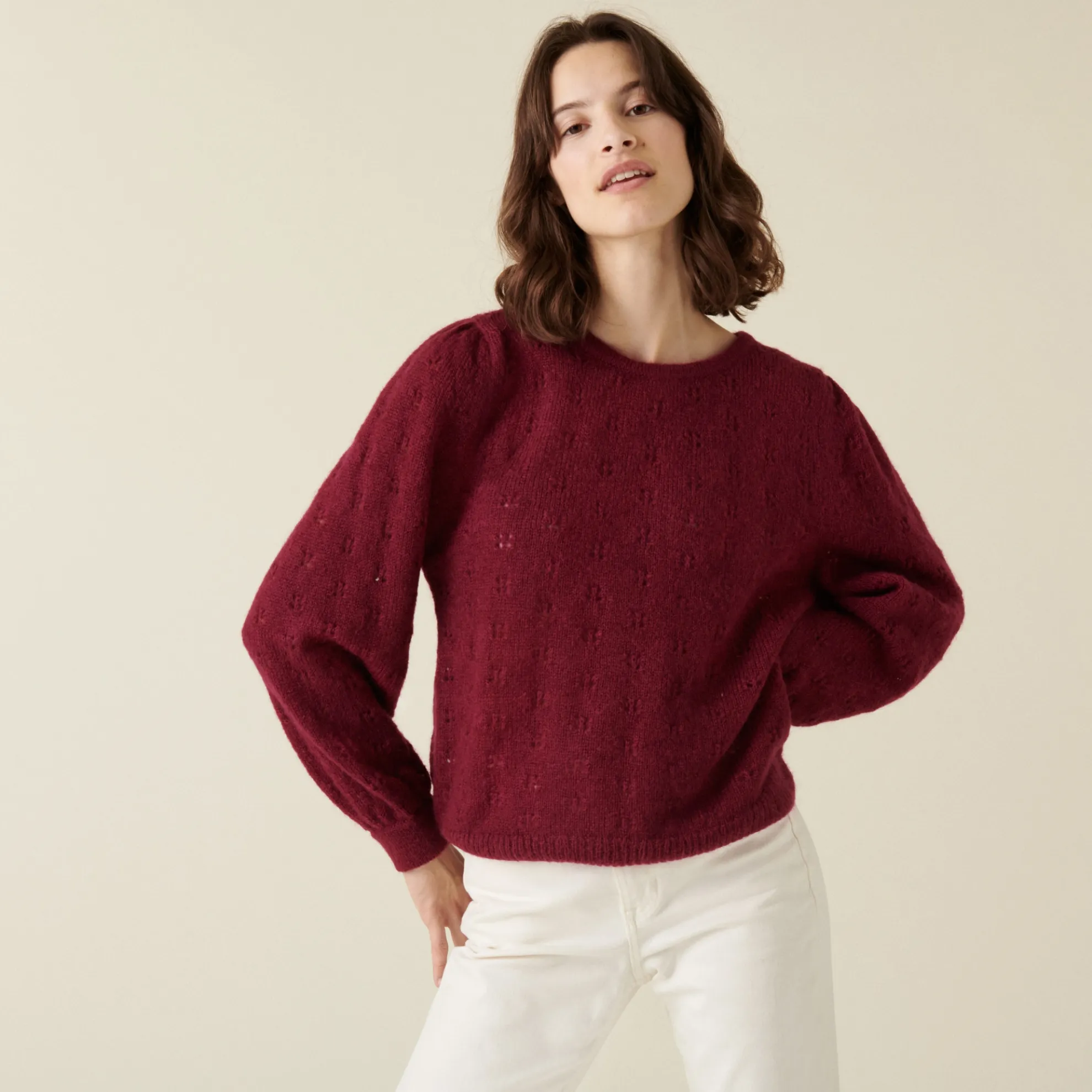 Maison Montagut Pull A Jeux De Point Fantaisie En Mohair - Camelia>Femme Pulls
