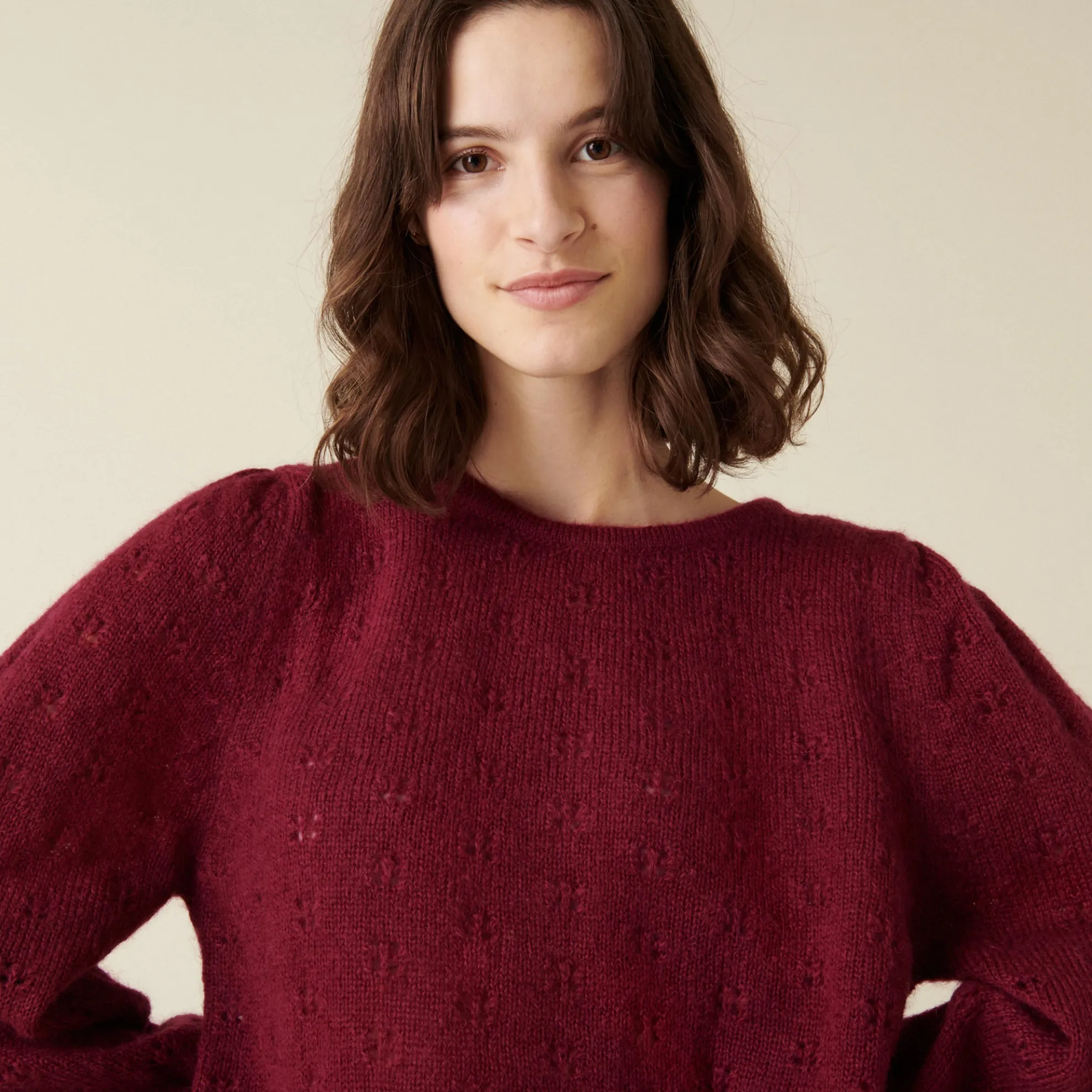 Maison Montagut Pull A Jeux De Point Fantaisie En Mohair - Camelia>Femme Pulls