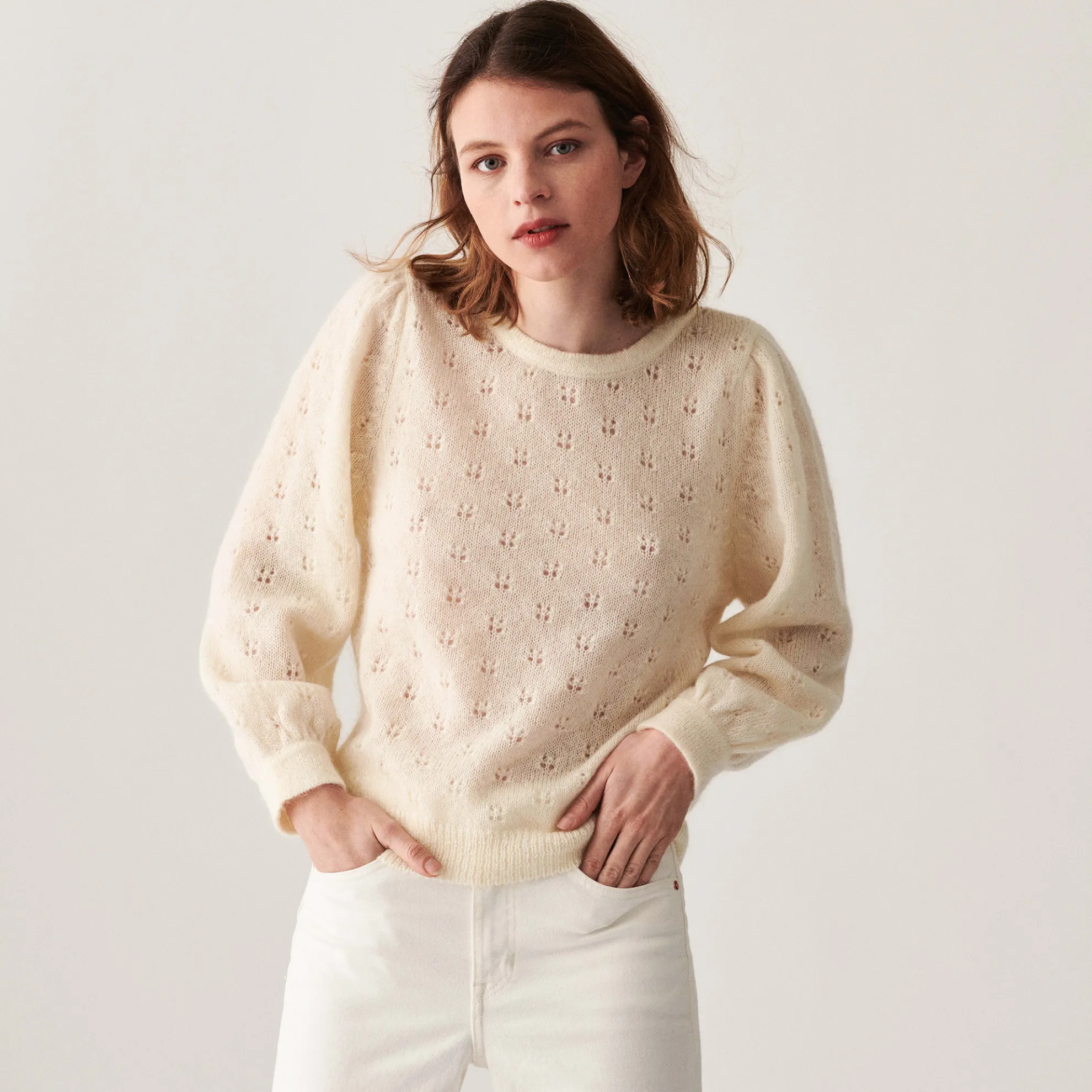 Maison Montagut Pull A Jeux De Point Fantaisie En Mohair - Camelia>Femme Pulls