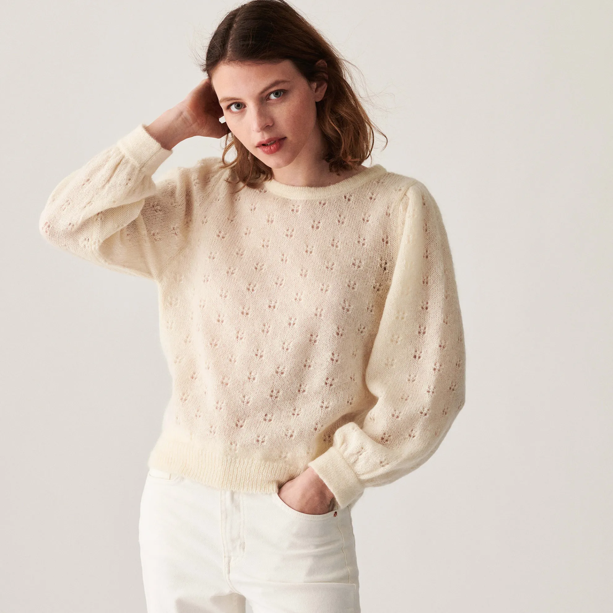 Maison Montagut Pull A Jeux De Point Fantaisie En Mohair - Camelia>Femme Pulls