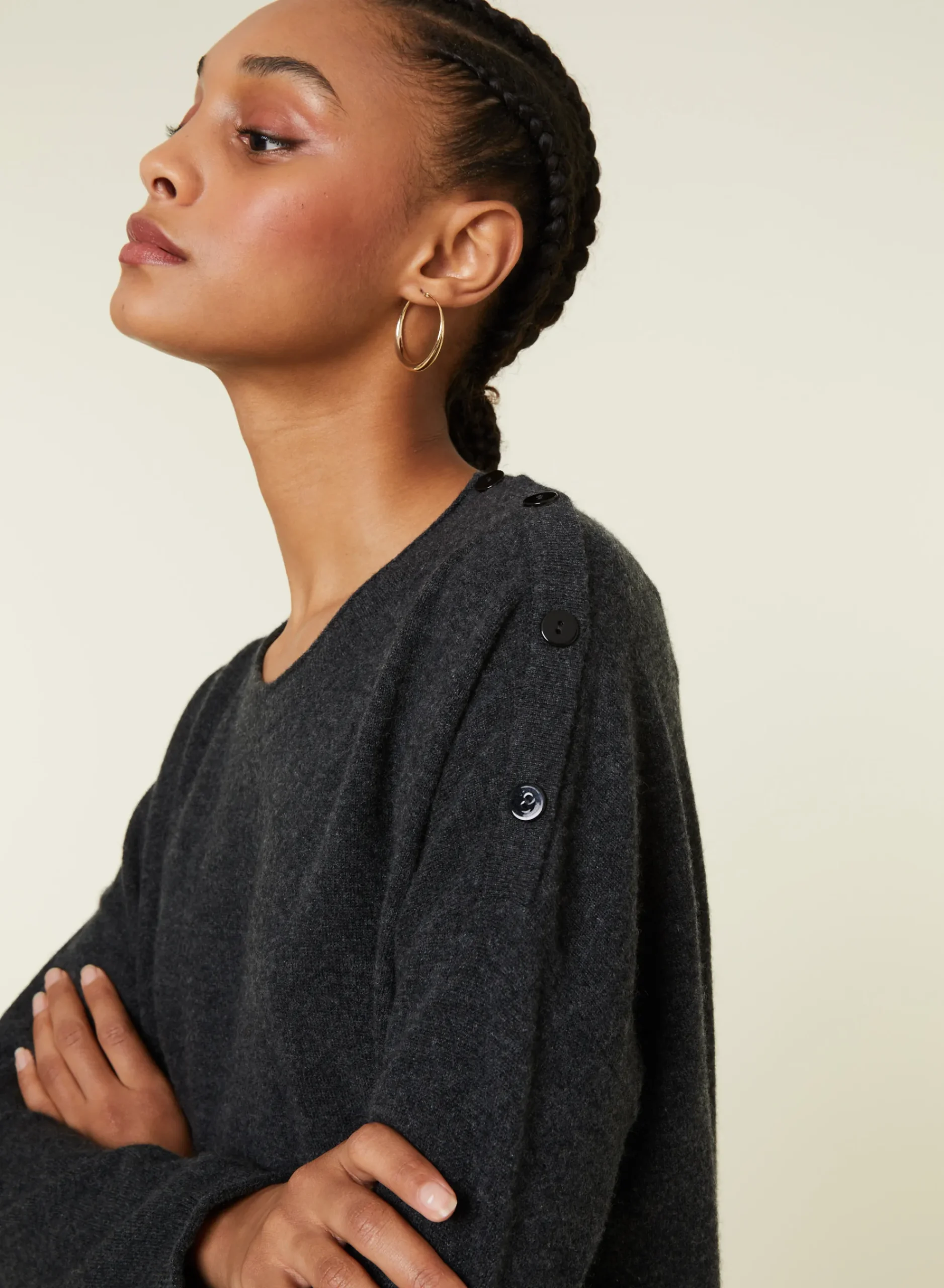 Maison Montagut Pull Ample Boutonne A Col Rond En Cachemire - Acene>Femme Pulls