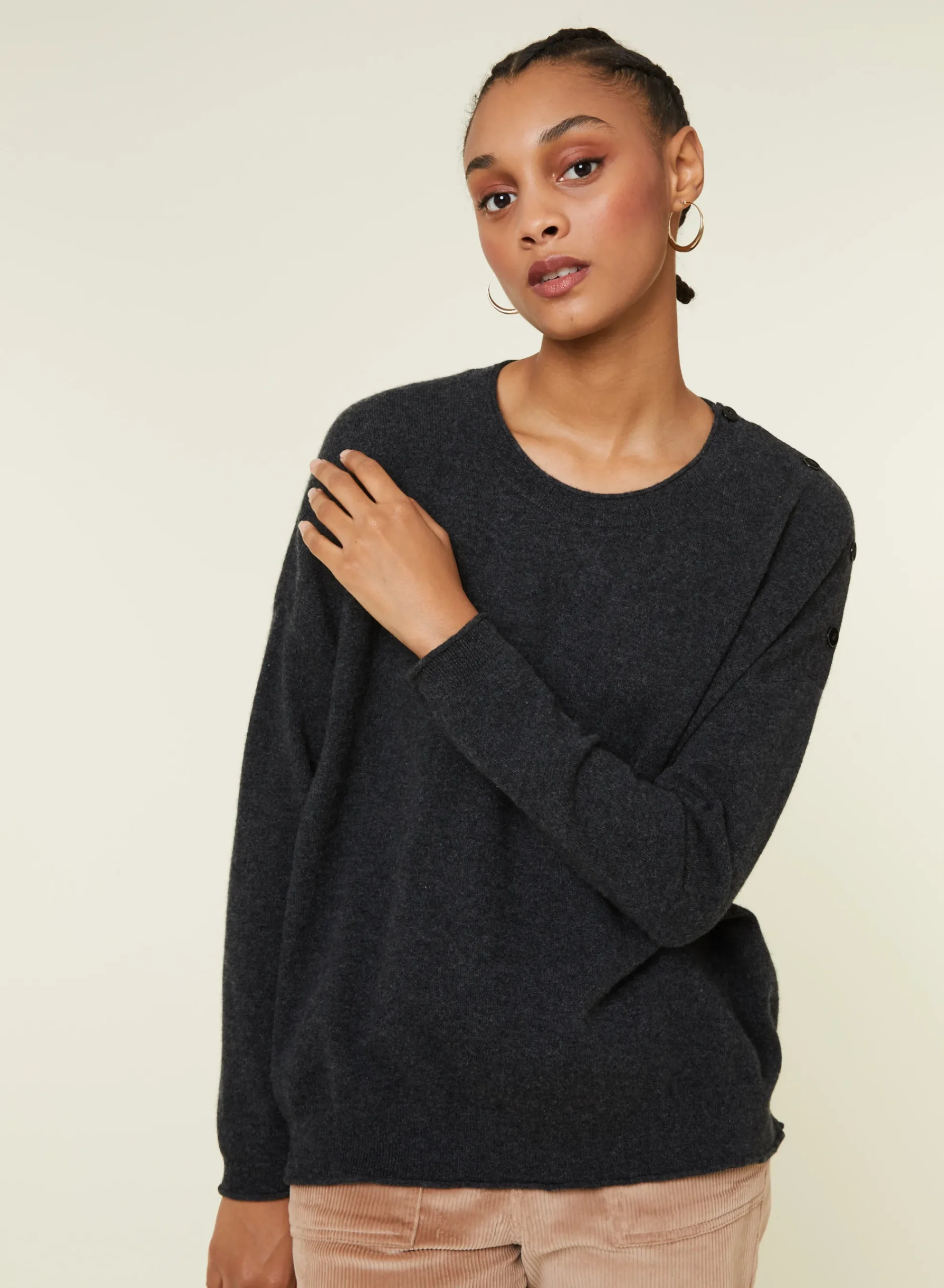 Maison Montagut Pull Ample Boutonne A Col Rond En Cachemire - Acene>Femme Pulls