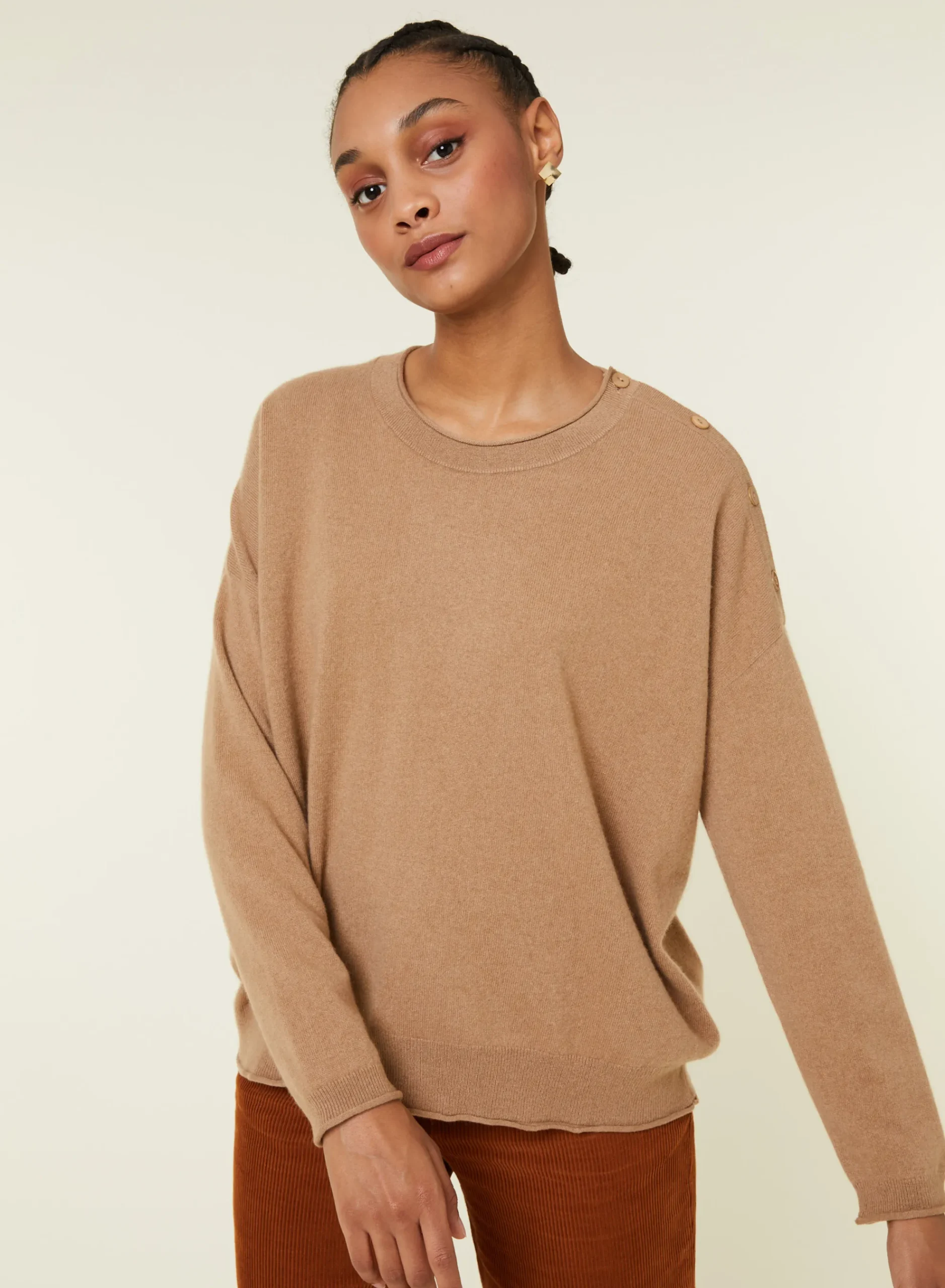 Maison Montagut Pull Ample Boutonne A Col Rond En Cachemire - Acene>Femme Pulls