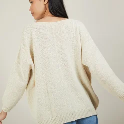 Maison Montagut Pull Ample Col V En Laine Et Soie - Baba><noscript><img width=