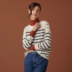 Maison Montagut Pull Boutonne A Col Rond Bicolore En Cachemire - Dalton>Femme Pulls