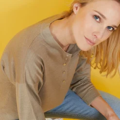 Maison Montagut Pull Col Boutonne En Lin Cachemire - Naza><noscript><img width=