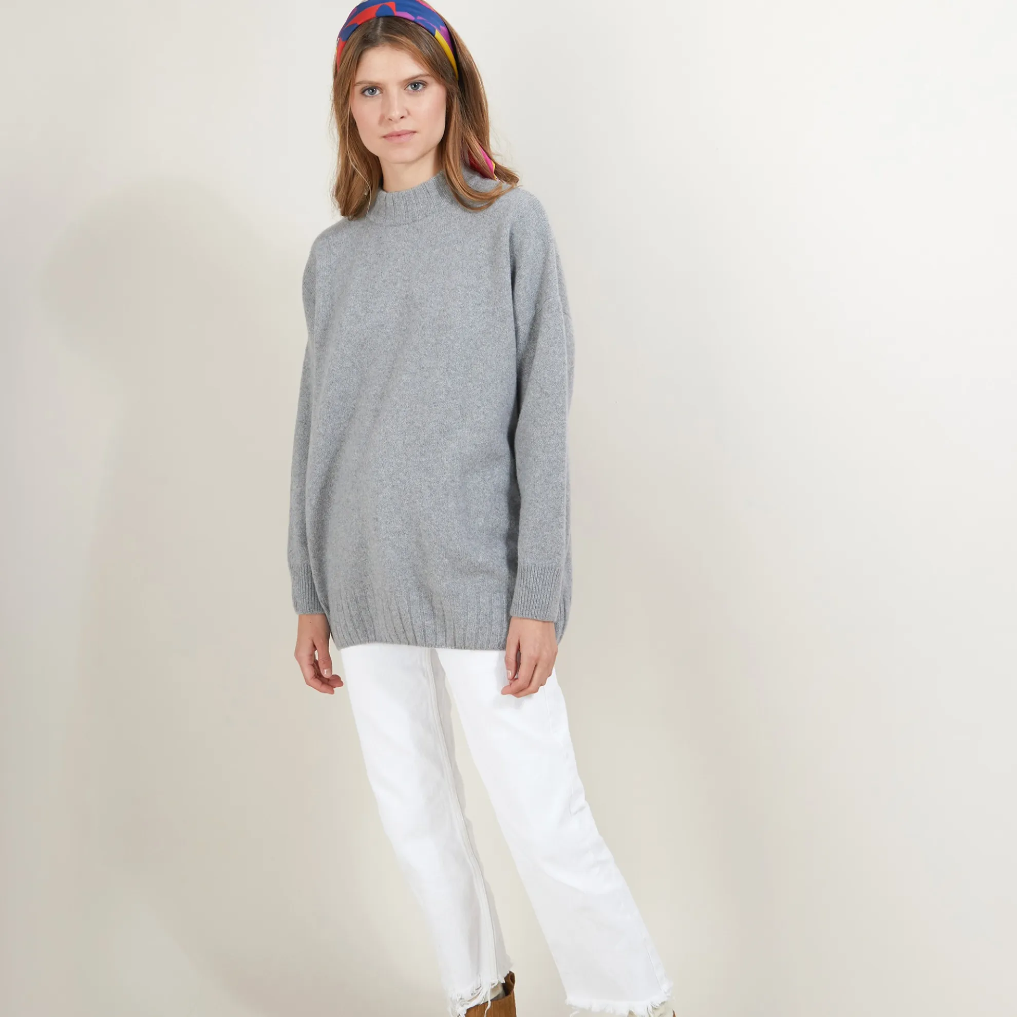 Maison Montagut Pull Col Montant Oversize En Cachemire Melange - Glace>Femme Pulls