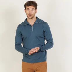 Maison Montagut Pull Col Montant Zippe En Laine Merinos - Mae><noscript><img width=