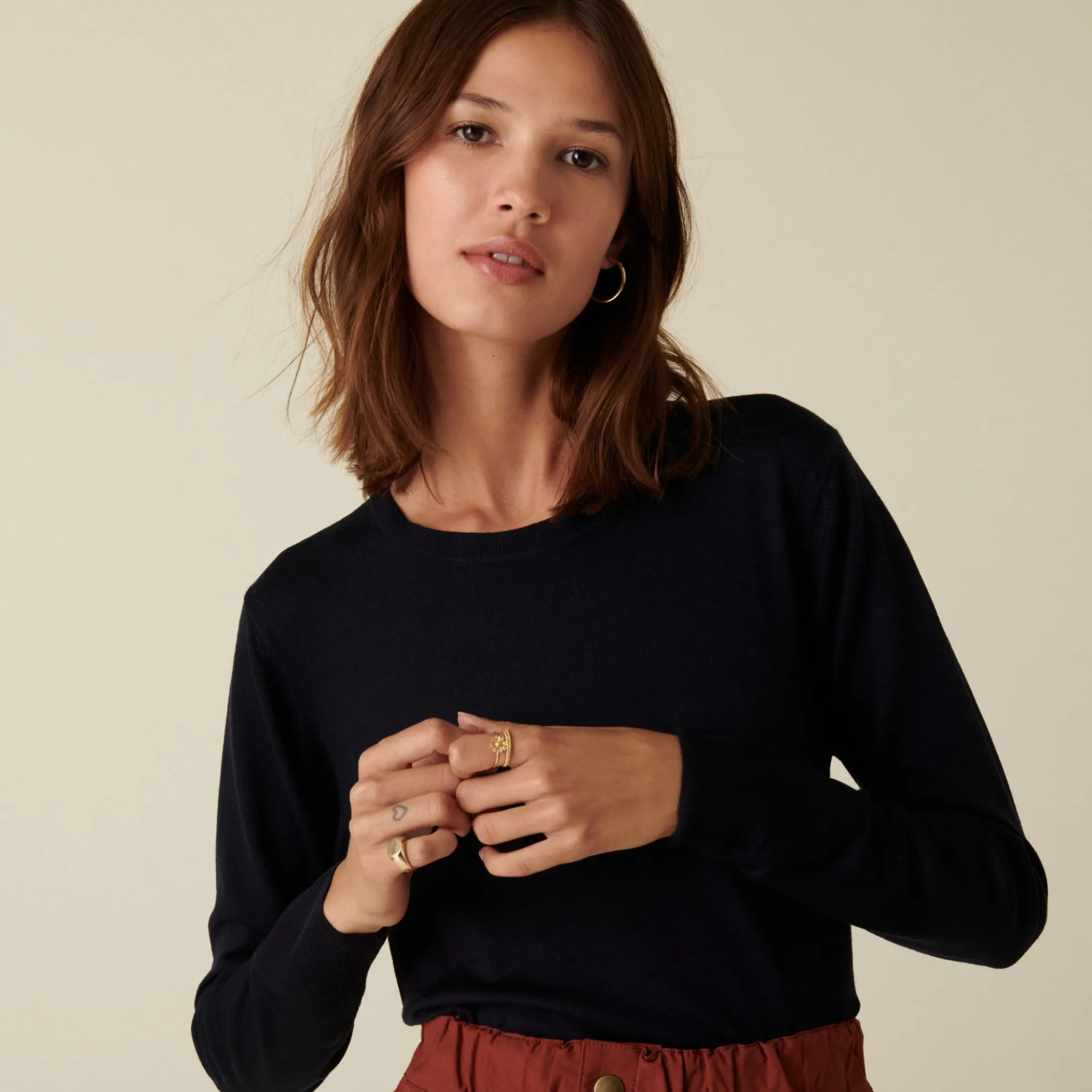 Maison Montagut Pull Col Rond A Point Jersey En Laine Merinos - Asena>Femme Pulls