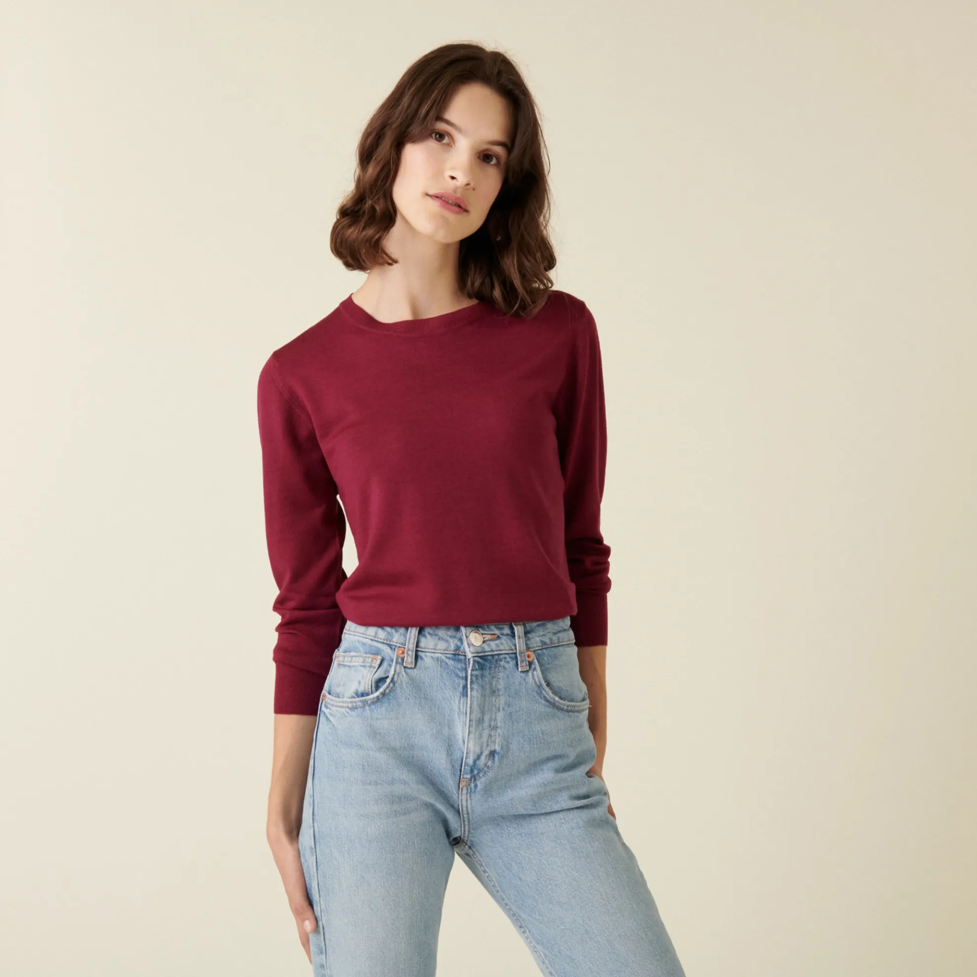 Maison Montagut Pull Col Rond A Point Jersey En Laine Merinos - Asena>Femme Pulls