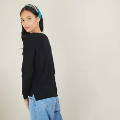 Maison Montagut Pull Col Rond Avec Fentes En Laine Merinos - Betina><noscript><img width=