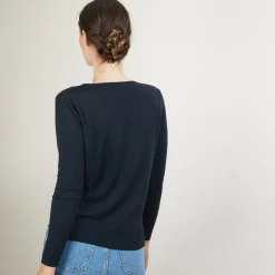 Maison Montagut Pull Col Rond Avec Fentes En Laine Merinos - Betina><noscript><img width=