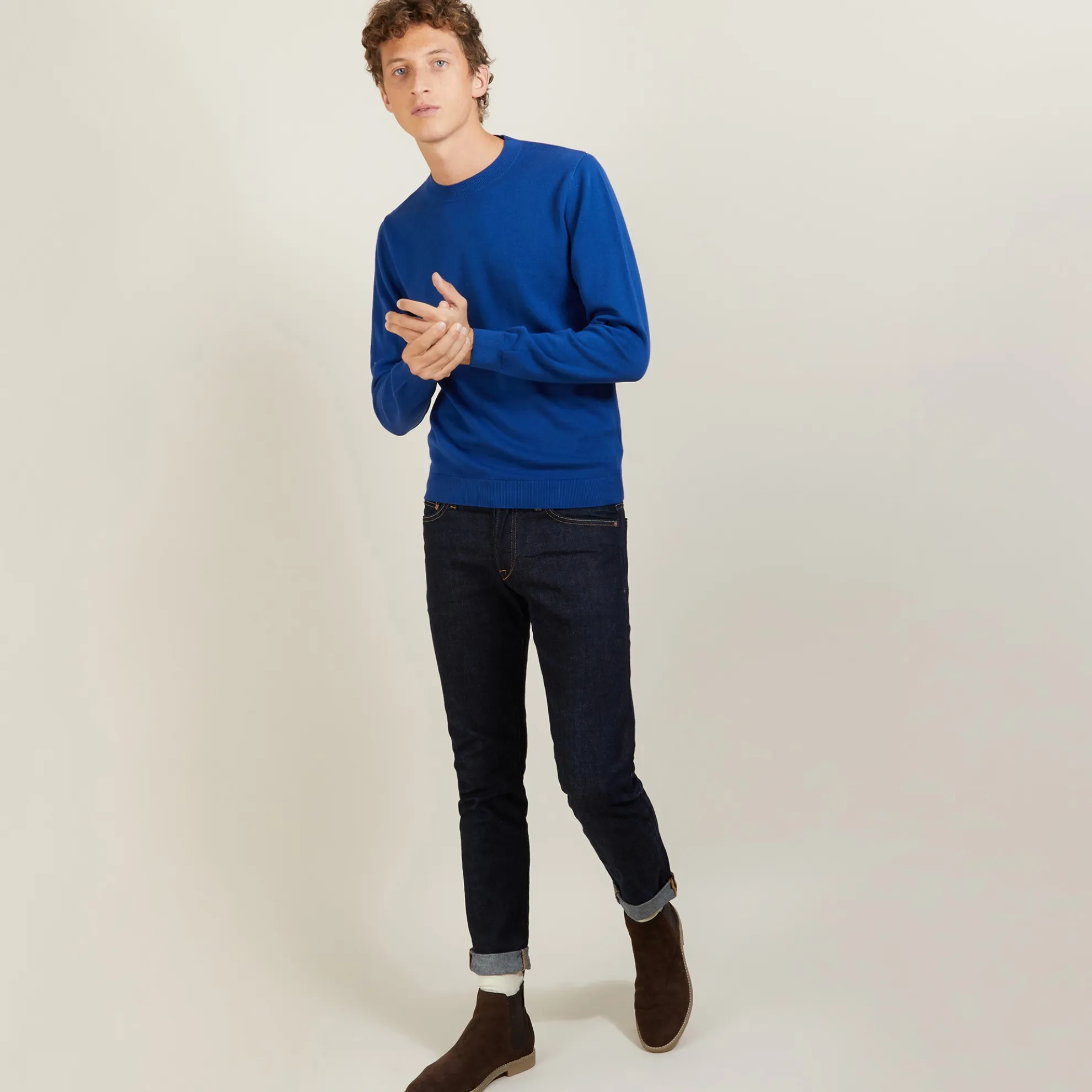 Maison Montagut Pull Col Rond En Coton Cachemire - Burton>Homme Pulls