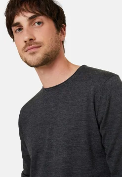 Maison Montagut Pull Col Rond En Laine Merinos Finitions Roulotees - Rythme><noscript><img width=