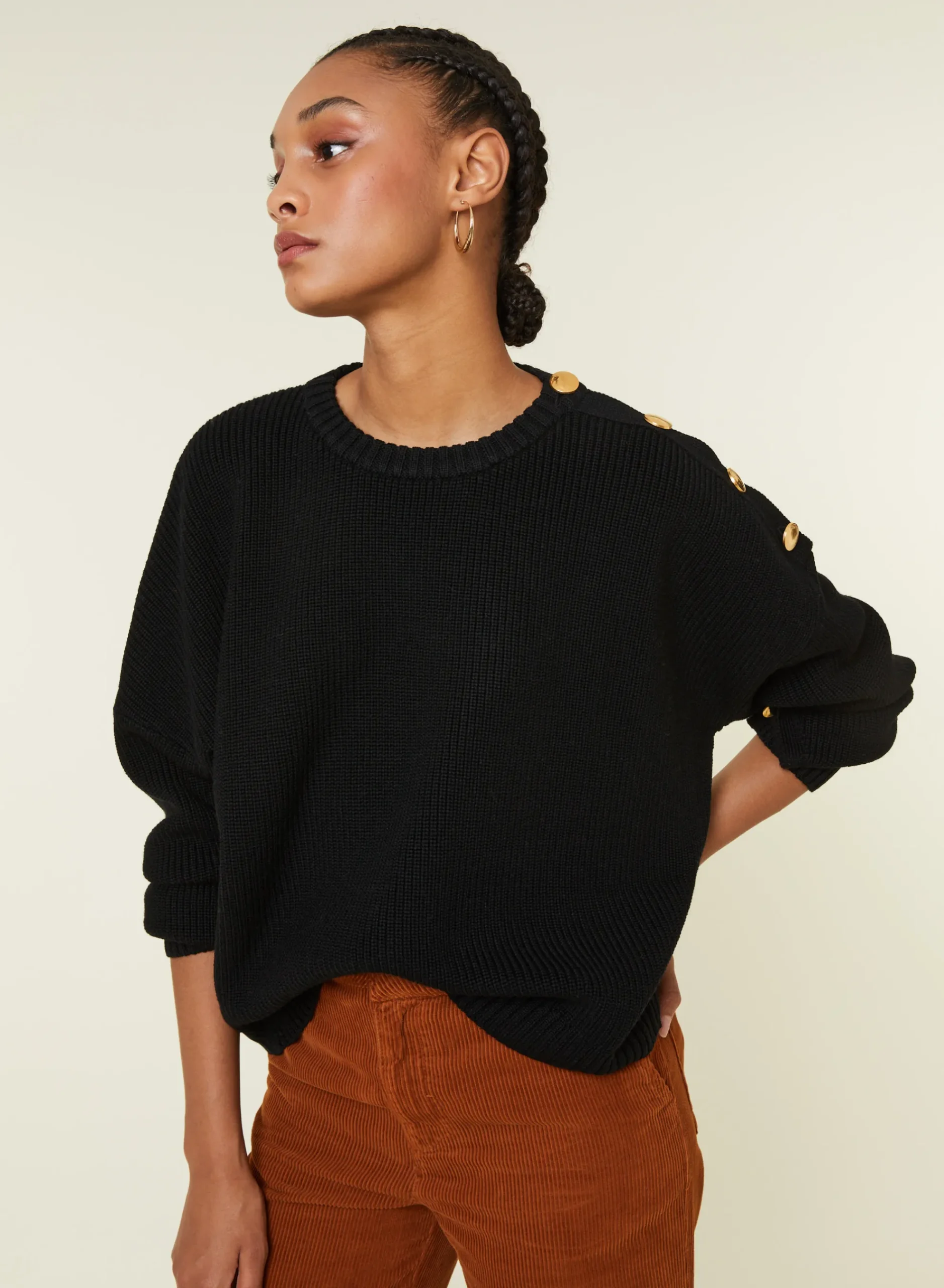 Maison Montagut Pull Col Rond Epaule Boutonnee En Laine Merinos - Gao>Femme Pulls