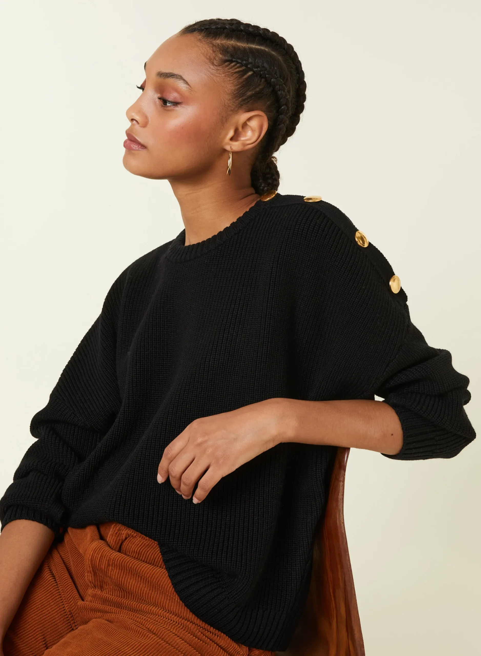 Maison Montagut Pull Col Rond Epaule Boutonnee En Laine Merinos - Gao>Femme Pulls