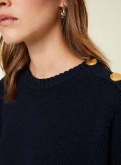 Maison Montagut Pull Col Rond Epaule Boutonnee En Laine Merinos - Gao><noscript><img width=