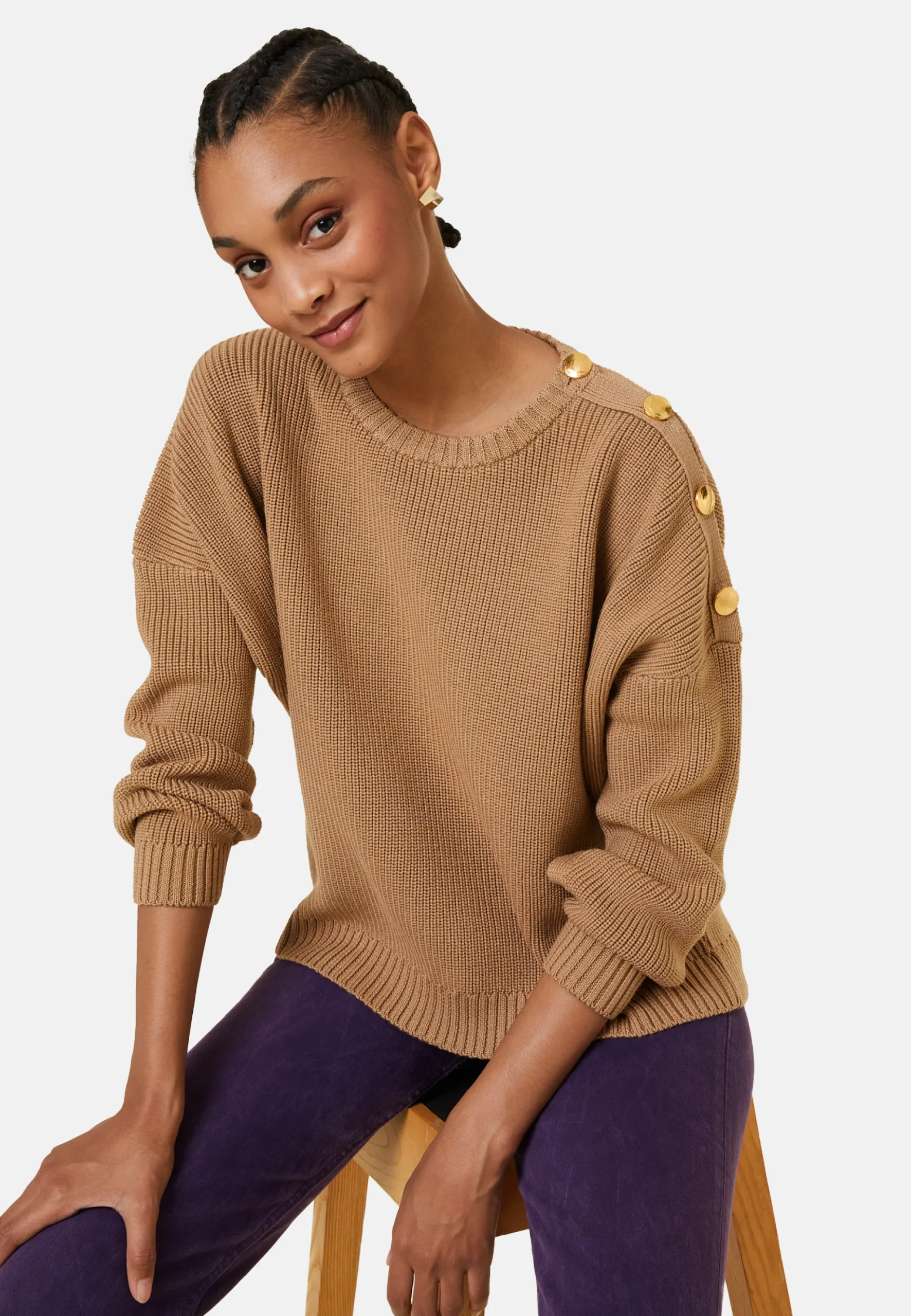 Maison Montagut Pull Col Rond Epaule Boutonnee En Laine Merinos - Gao>Femme Pulls