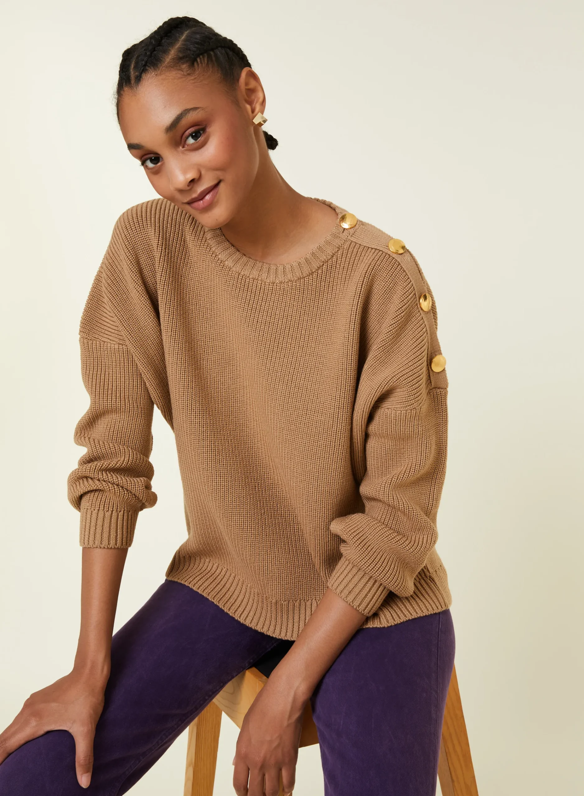 Maison Montagut Pull Col Rond Epaule Boutonnee En Laine Merinos - Gao>Femme Pulls