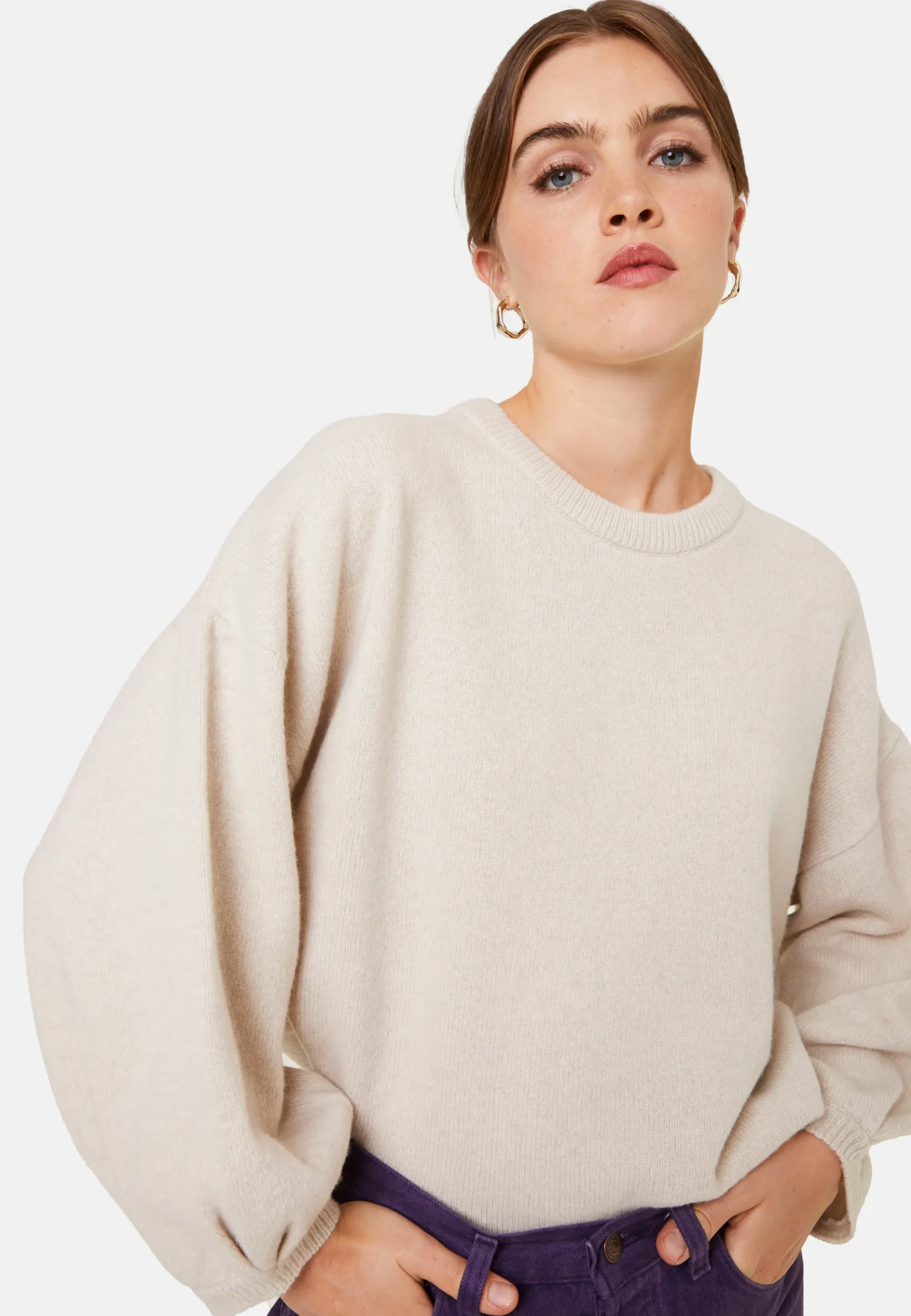 Maison Montagut Pull Col Rond Manches Ballon En Cachemire Melange - Lamara>Femme Pulls