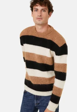 Maison Montagut Pull Col Rond Raye Tricolore En Mohair - Fox>Homme Pulls
