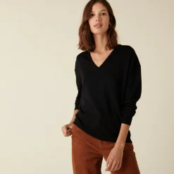 Maison Montagut Pull Col V A Fentes En Laine Merinos - Aurora><noscript><img width=