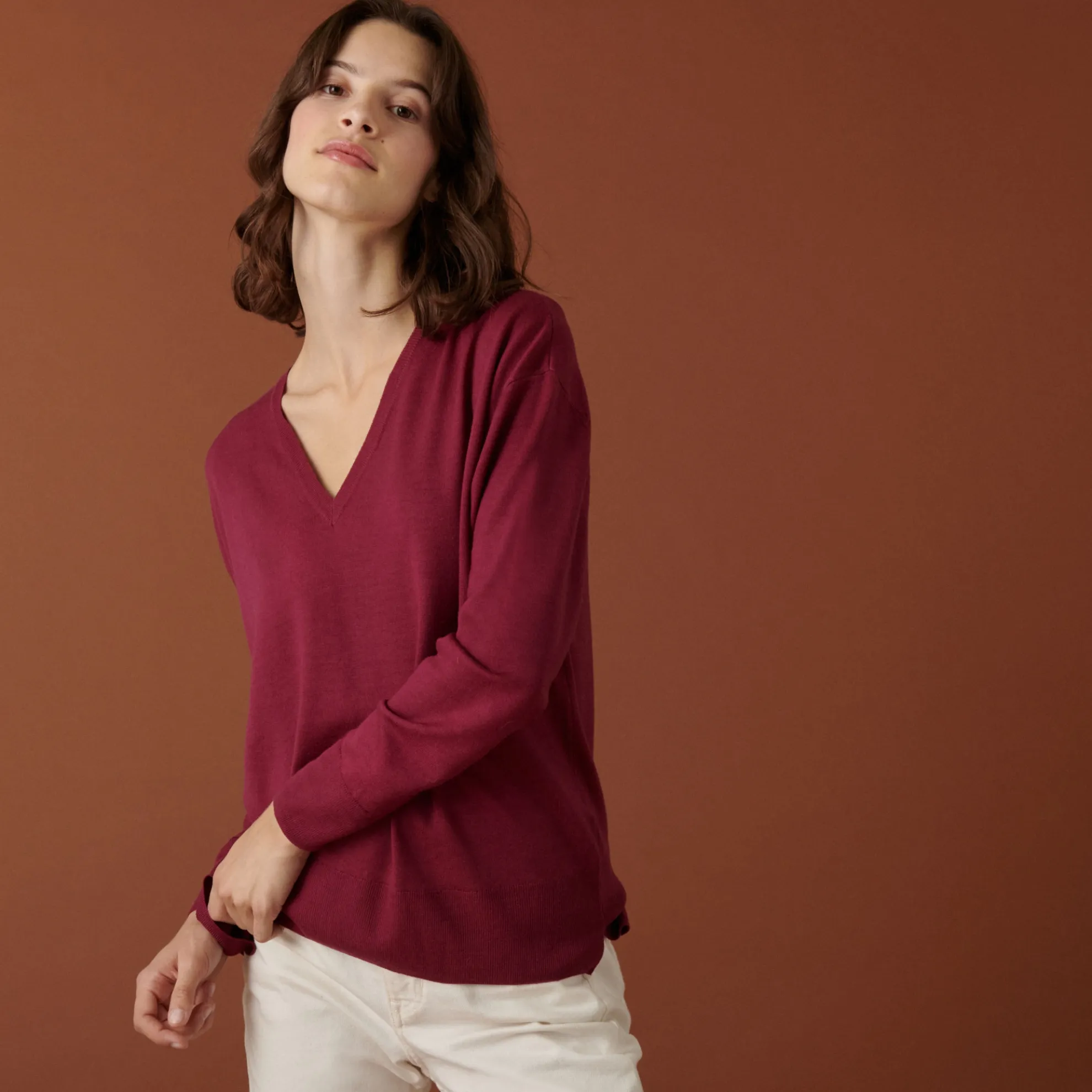 Maison Montagut Pull Col V A Fentes En Laine Merinos - Aurora>Femme Pulls
