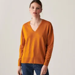 Maison Montagut Pull Col V A Fentes En Laine Merinos - Aurora><noscript><img width=