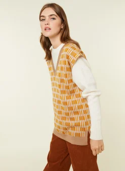 Maison Montagut Pull Col V A Motifs En Laine Merinos Sans Manches - Ganael><noscript><img width=