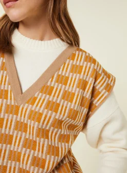 Maison Montagut Pull Col V A Motifs En Laine Merinos Sans Manches - Ganael><noscript><img width=