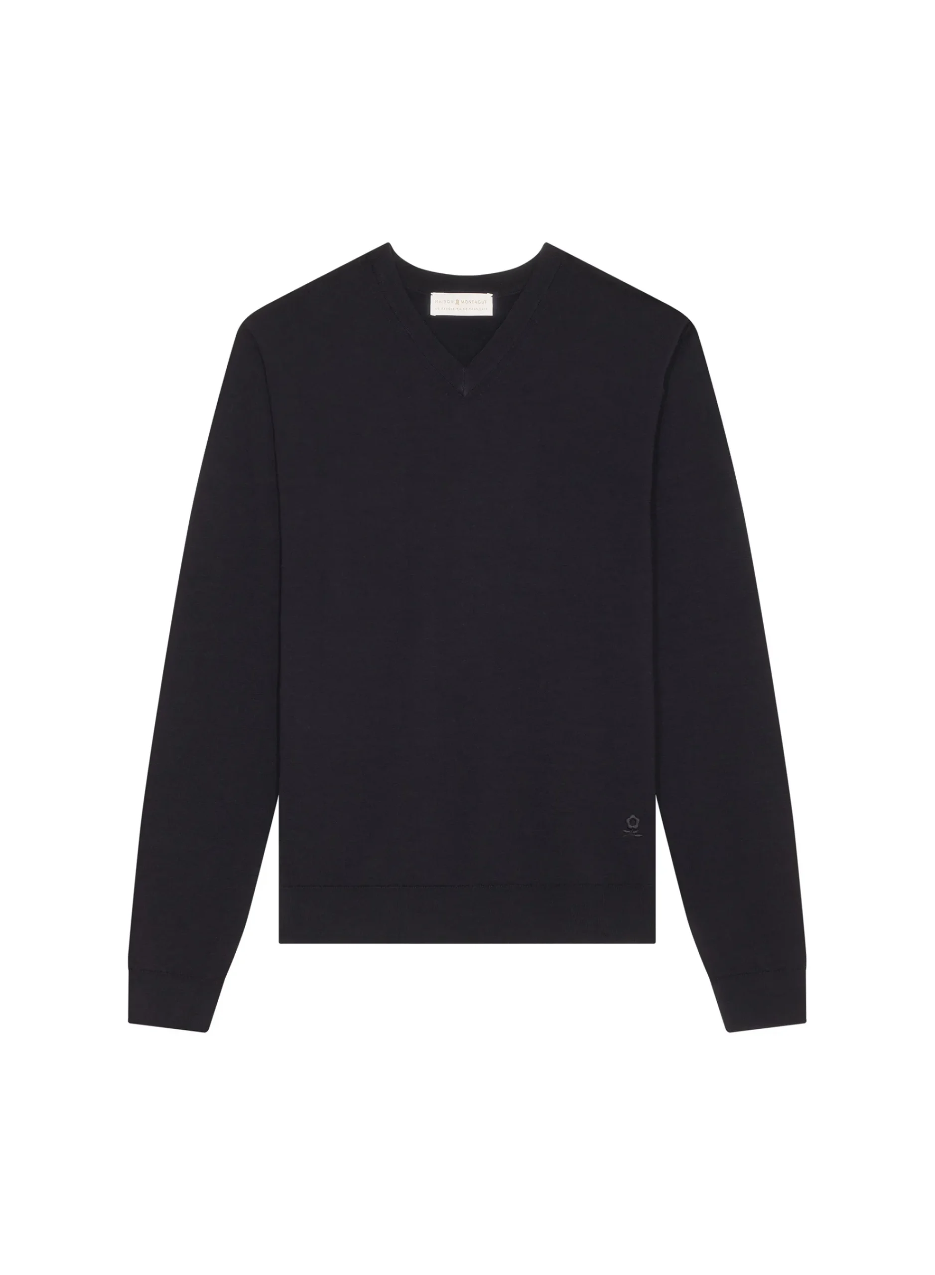 Maison Montagut Pull Col V Avec Logo En Laine Merinos - Elmo>Homme Pulls