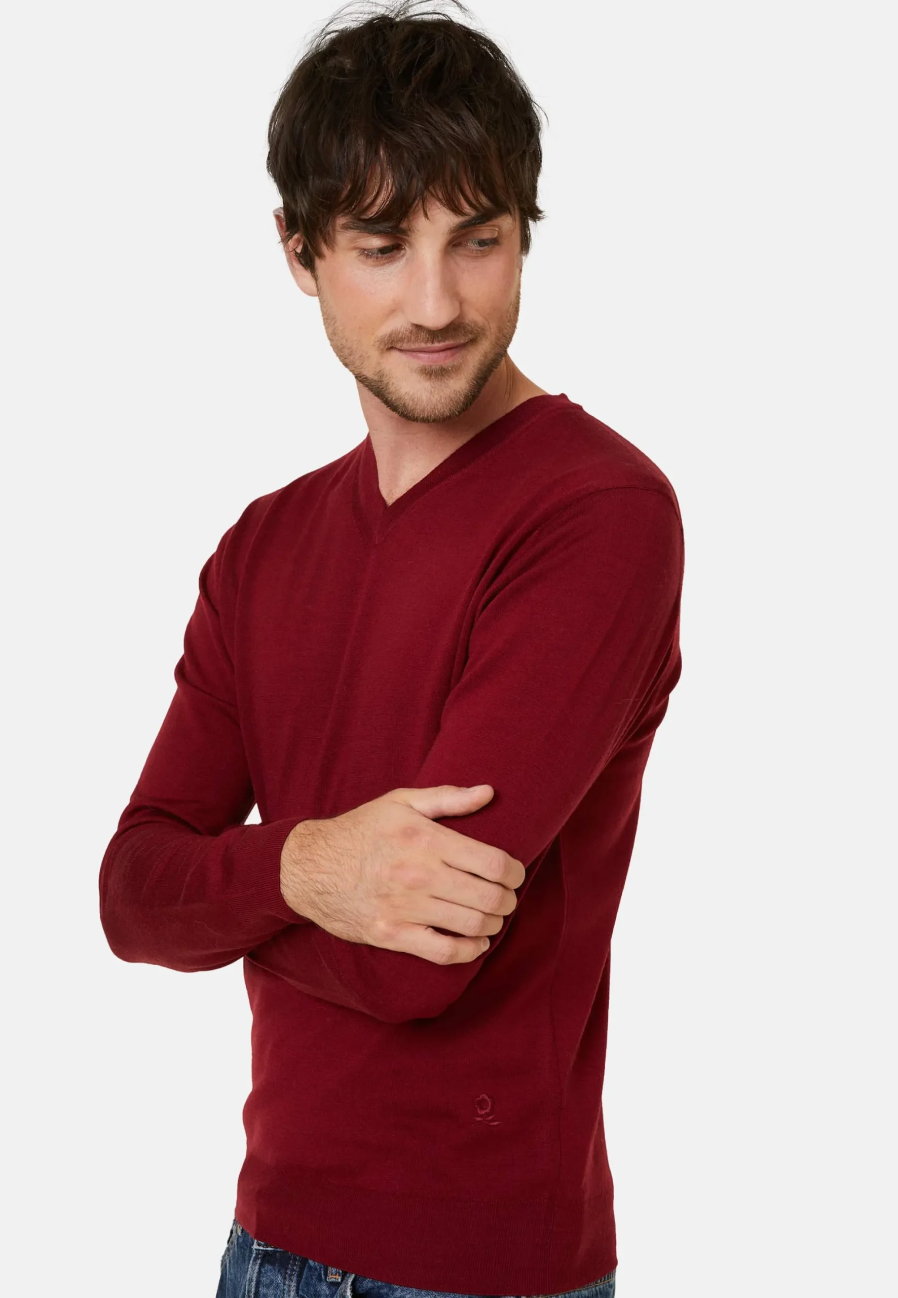 Maison Montagut Pull Col V Avec Logo En Laine Merinos - Elmo>Homme Pulls
