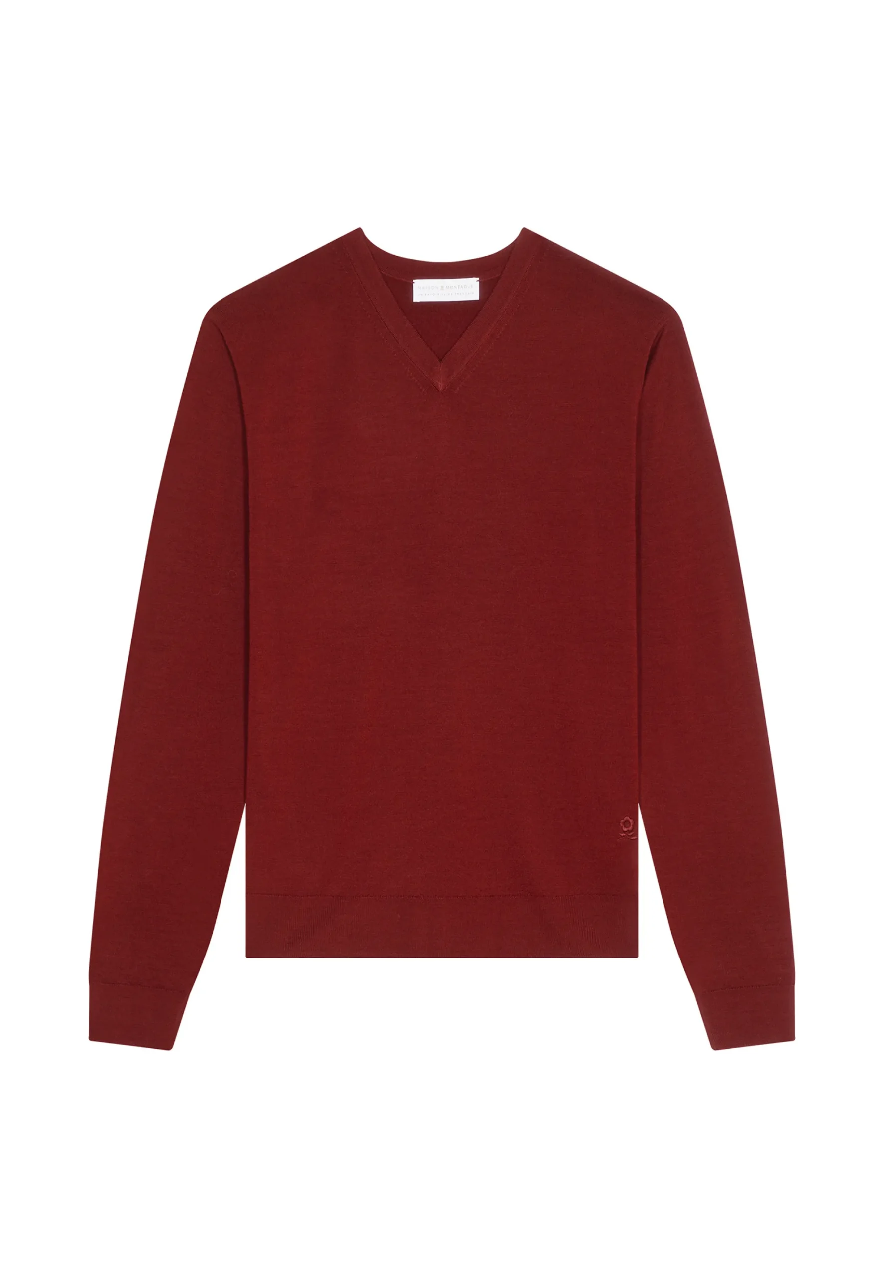 Maison Montagut Pull Col V Avec Logo En Laine Merinos - Elmo>Homme Pulls