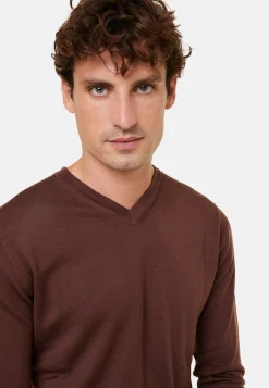 Maison Montagut Pull Col V Avec Logo En Laine Merinos - Elmo><noscript><img width=