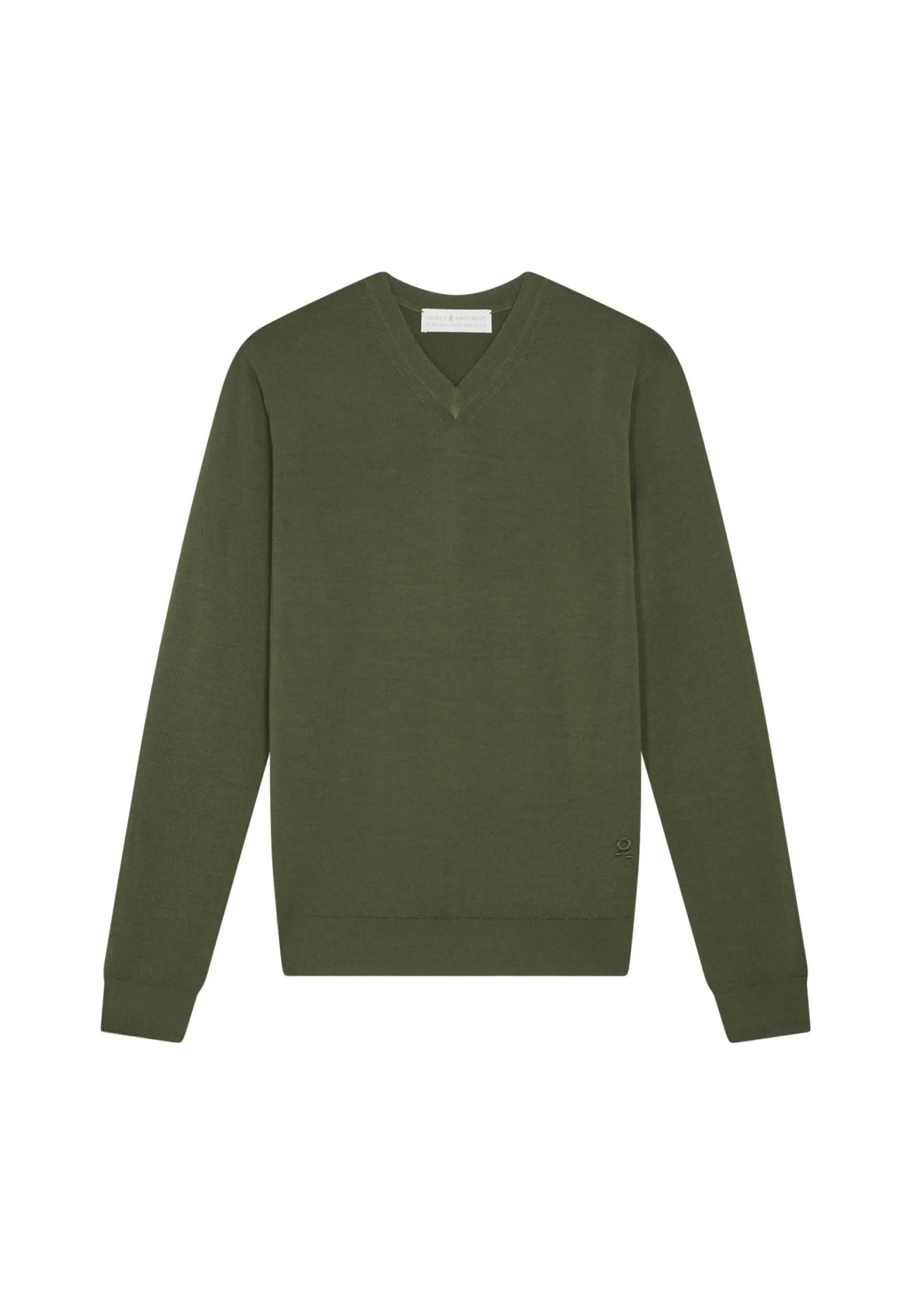 Maison Montagut Pull Col V Avec Logo En Laine Merinos - Elmo>Homme Pulls