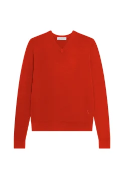 Maison Montagut Pull Col V Avec Logo En Laine Merinos - Elmo>Homme Pulls