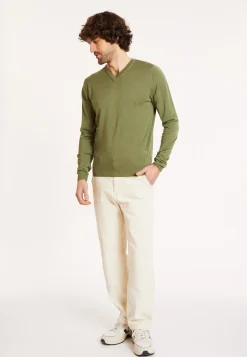 Maison Montagut Pull Col V Avec Logo En Laine Merinos - Elmo><noscript><img width=