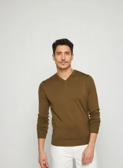 Maison Montagut Pull Col V Avec Logo En Laine Merinos - Elmo><noscript><img width=