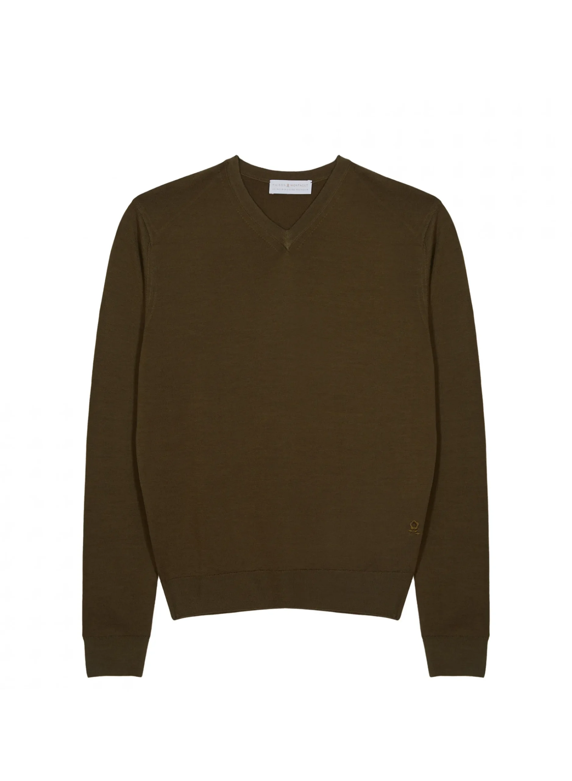 Maison Montagut Pull Col V Avec Logo En Laine Merinos - Elmo>Homme Pulls