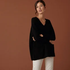 Maison Montagut Pull Col V En Cachemire A Fentes Cotes - Accacia><noscript><img width=