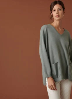 Maison Montagut Pull Col V En Cachemire A Fentes Cotes - Accacia><noscript><img width=